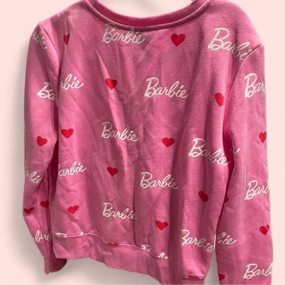 Barbie Pink Crew Neck Sweater with Red Hearts